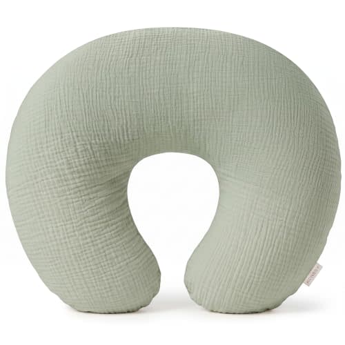 Konssy Muslin Nursing Pillow Covers, Soft Cover for Breastfeeding Pillows | Cover Only, 100% Cotton, Comfortable & Durable, Machine Washable, Slipcovers for Newborn Baby Boys & Girls, (Fog Green)