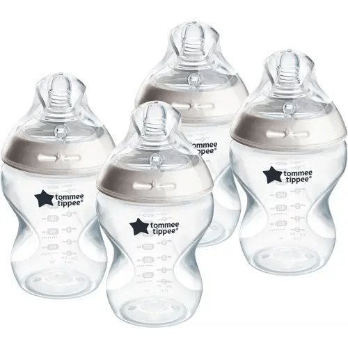 Tommee Tippee Natural Start Anti-Colic 9 oz BPA Free Baby Bottles, 0+ Months, Slow Flow Breast-Like Nipple, Self Sterilizing, Designed for Seamless Transition Between Bottle & Breast, Clear, Pack of 4