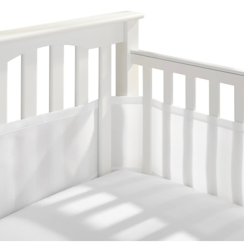 BreathableBaby Breathable Mesh Liner for Full-Size Cribs, Classic 3mm Mesh, White (Size 4FS Covers 3 or 4 Sides)