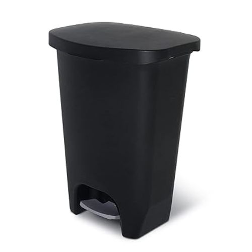Glad 13 Gallon Trash Can with Clorox Odor Protection | Plastic Kitchen Waste Bin | Hands Free with Step On Foot Pedal and Garbage Bag Rings, Black
