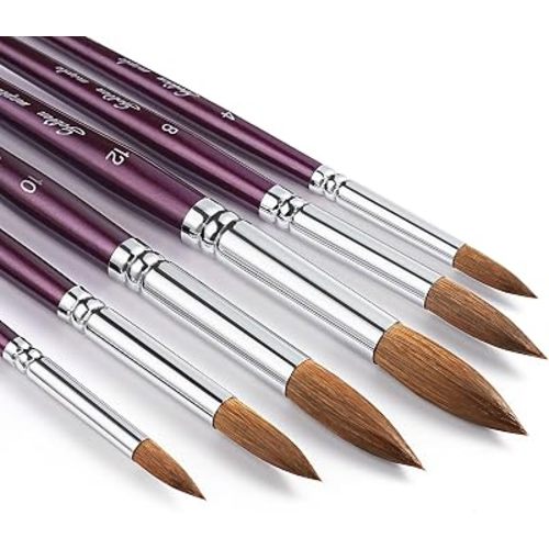 Golden Maple Professional Watercolor Brushes Set - 6PC Natural Hair Horsehair Round Point Artist Paint Brushes for Adults Watercolor Acrylic Ink Gouache Painting Supplies