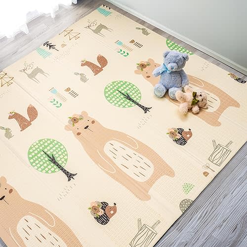 Sorbus Foldable Baby Play Mat, Kids Foam Mats for Floor with Travel Bag - Waterproof Foldable Play Mats for Babies, Infants, Toddlers, and Kids Playtime & Tummy Time 78x70x0.4 (Forest Friends)