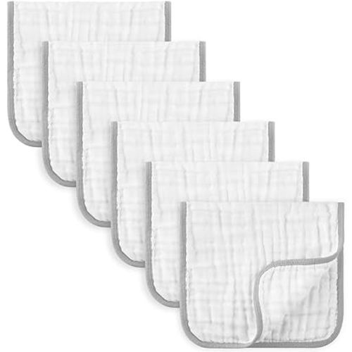 MUKIN Baby Muslin Burp Cloths, Ultra Soft Cotton Burping Cloths for Unisex Newborn Babies, Neutral Milk Spit Up Rags Boys Girls ,Baby Nursing Essentials Must Haves,6 Pack, 10x20 Inches, (Grey)