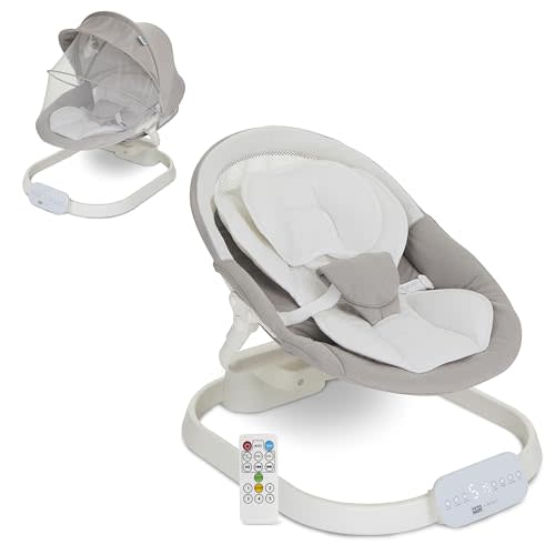 evolur Comfort Cocoon Baby Swing with TUYA Voice Control, 5-Speed Sway with Remote, Touchscreen Motion & Music, Removable Canopy & Toys, 5-Point Safety Harness – White