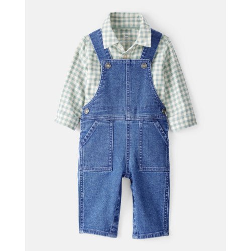 Baby Boy Checkered Print Bodysuit Overall Set - Blue/Green | Carter's