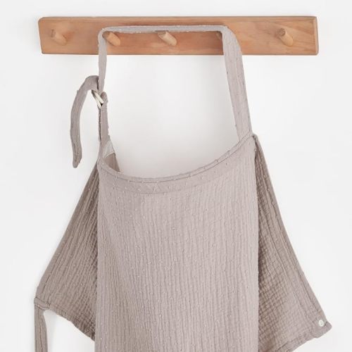 Blissful Diary Muslin Nursing Cover for Breastfeeding, Breathable Breastfeeding Cover up with Arch Neckline for Women, Nursing Apron (Dotted Agreeable Gray)