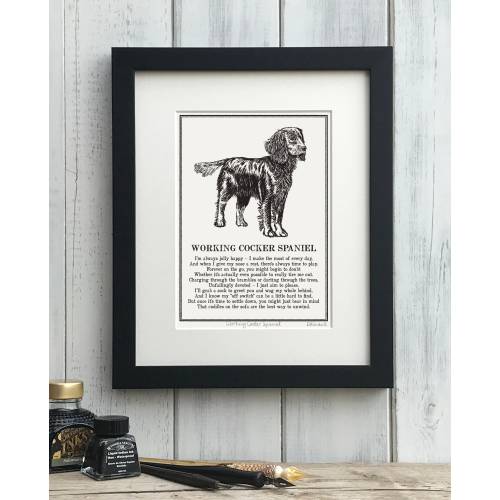 Working Cocker Spaniel Print: Personalised Illustrated Poem Dog Art