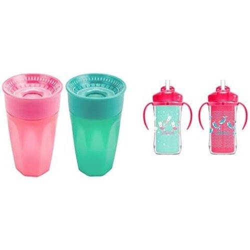 Dr. Brown's Milestones Cheers 360 Training Cup for Toddlers & Babies, Leak-Free Sippy Cup, Pink/Turq Insulated Straw and Handles, Spill-Proof Tumbler Lid,