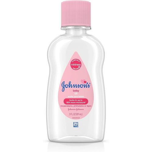 Johnson's Baby Oil, Pure Mineral Oil to Prevent Moisture Loss, Hypoallergenic, Original 3 fl. oz (Pack of 2)