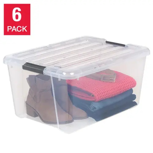 IRIS 45QT Clear Storage Bin with Buckles, 6-pack | Costco
