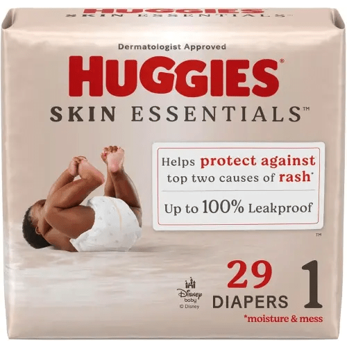 Huggies Size 1 Diapers, Skin Essentials Baby Diapers, Size 1 (8-14 lbs), 29 Count, Packaging May Vary
