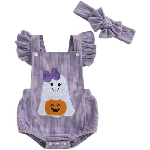 My First Halloween Baby Girl Outfit Newborn Pumpkin Face Print Bubble Romper Jumpsuit Overalls Pumpkin Clothes