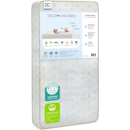 Delta Children Twinkle Stars Dual Sided - 6" Premium Sustainably Sourced Fiber Core Crib and Toddler Mattress - Waterproof - GREENGUARD Gold Certified - 7 Year Warranty - Made in USA