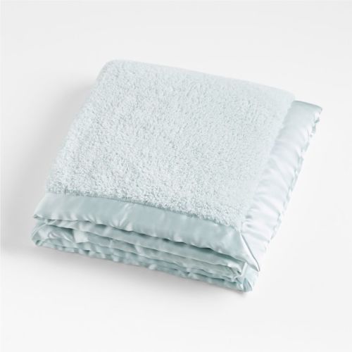 Blue-Grey Satin Trim Plush Baby Stroller Blanket
