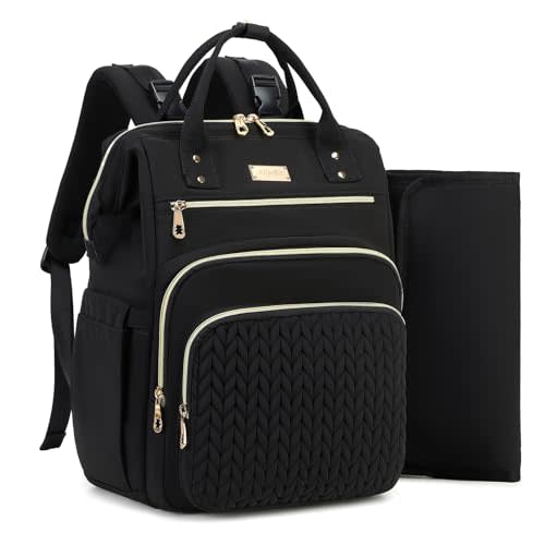 AIJIEKE Large Diaper Bag Backpack, Extra Wide Travel Diaper Bag, Black | Multi-functional waterproof maternity bag. Changing pad, stroller straps, insulated wet/dry pocket. Mom, dad, parents travel