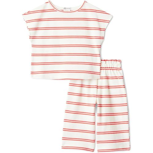 Amazon Essentials x Sofia Grainge Toddlers and Baby Girls' Cotton Pique Short Sleeve T-Shirt & Pants Play Set