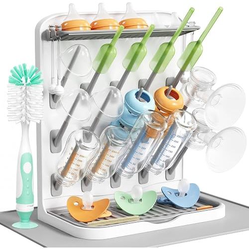 Lifewit 15-Hooks Baby Bottle Drying Rack with Drain Mat & Brush, BPA Free