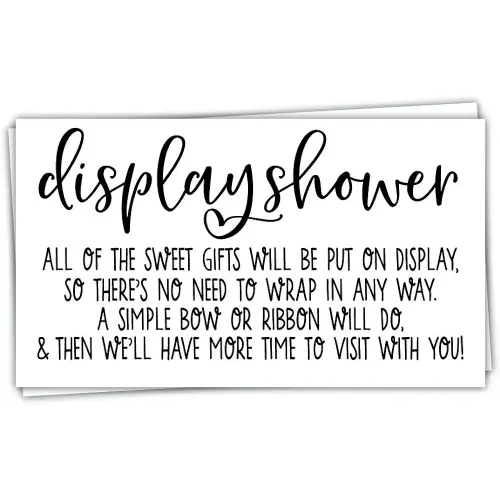 50 Display Shower Cards - Modern Script Design - Unwrapped Gift Request Invitation Inserts for Bridal or Baby Shower