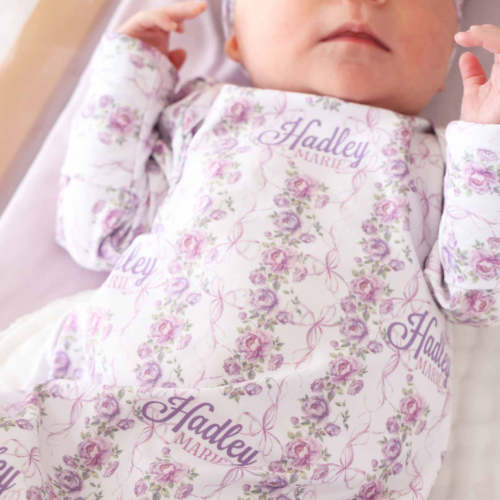 Violet Vines Personalized Newborn Baby Knot Gown