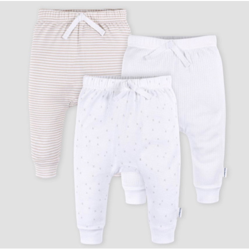 Gerber Baby 3pk Jogger Pants - White 6-9M: Cotton Knit, Elastic Waist, Tapered Leg, Machine Washable, Infant Apparel