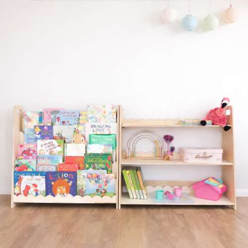 Montessori Scalloped Toy Shelf Bookshelf set Montessori Wooden Furniture Combo Nursery Gift Wooden Toy Shelf Toddler Gift RAY+ROY