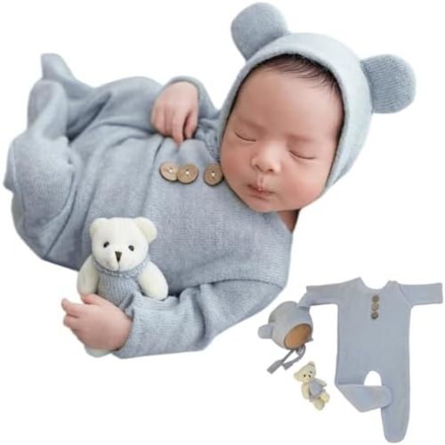 Zeroest Newborn Photography Outfit Baby Photoshoot Props Prince Infant Photo Prop Bear Outfits New Born Boy Hat Clothes Set