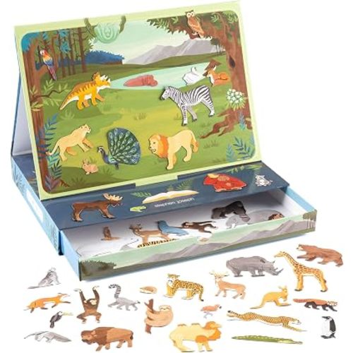 Stephen Joseph, Kids Magnetic Dress Up Scene for Girls, Pretend Play Board Toy with Storage Drawer, Zoo