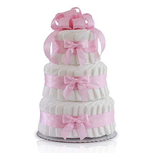 Classic Pastel Baby Shower Diaper Cake (3 Tier, Pink)