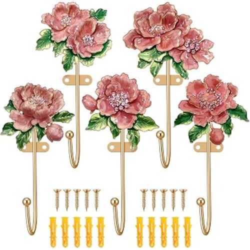 5Pcs Vintage Flower Shaped Decorative Wall Hook Decorative Coat Hooks Antique Metal Mounted Cute Hook Vintage Towel Holder for Wall Hanging Home Cloth Coat Robe Towel Bag Key Hat(Classic)