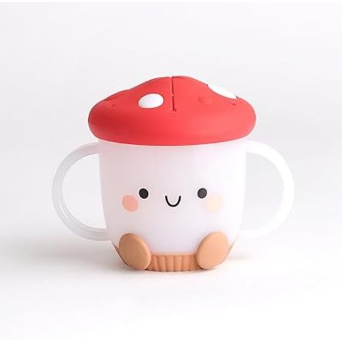 Itzy Ritzy Toddler Snack Cup - Spill-Proof Snack Cup for Toddlers with Soft Silicone Lid for Easy Food Access - Easy-To-Hold Kids Snack Container With Handles - Ideal for 12 months & Up (Mushroom)