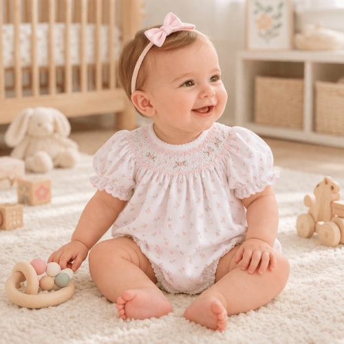 Baby Girl Classic Bishop Smocked Bubble - Magnolia Baby Pima Cotton Juliette