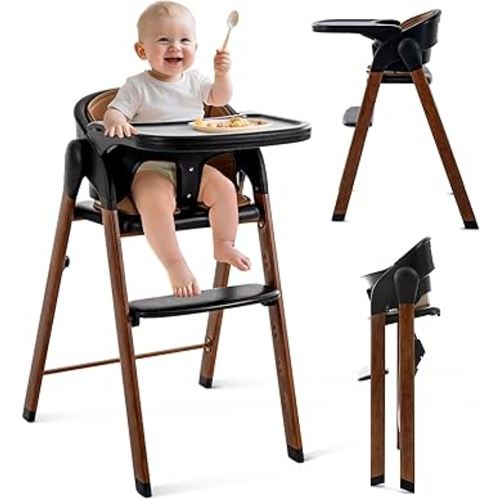 Convertible High Chairs for Babies & Toddlers. 5-in-1 Adjustable High Chair with Removable Tray, Easy to Clean, Portable (Black Brown)