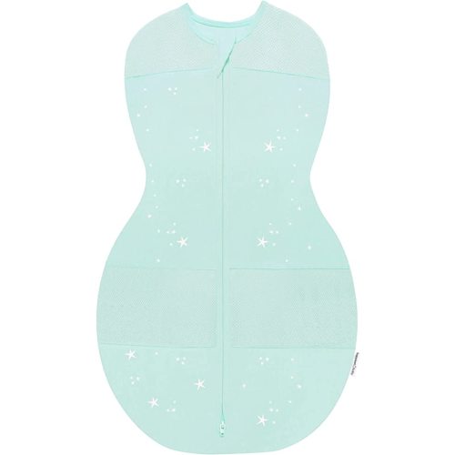 Happiest Baby Sleepea 5-Second Swaddle - 100% Organic Cotton Baby Swaddle Blanket - Doctor Designed Promotes Healthy Hip Development (Teal Stars, Small)