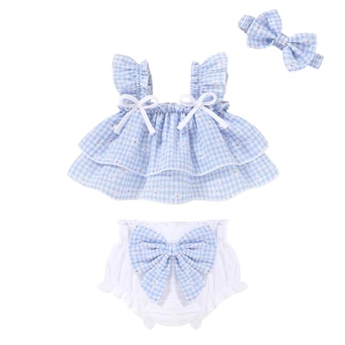 YOUNGER TREE Baby Girl Clothes Infant Ruffle Tops Dress Shorts Set Bloomers Toddler Sleeveless Summer Outfits with Headband