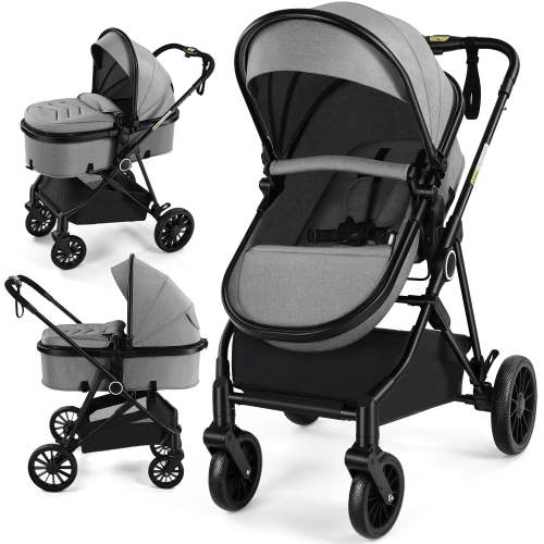 Vomeast Baby Stroller, Foldable Lightweight Travel Stroller, Reversible Seat, 5-Point Harness, Adjustable Canopy, Gray