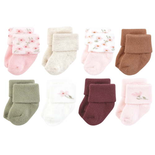 Hudson Baby, Infant Girl Cotton Socks, 0-6 Months, Pink Dainty Floral