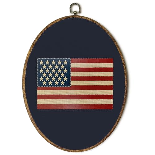 EGVQK American Flag Oval Wall Art, Patriotic USA Flag Framed Canvas Prints, Red White and Blue Independence Day Oval Hanging Decor for Home Office Fourth of July Decorations, 8.5x11.5in