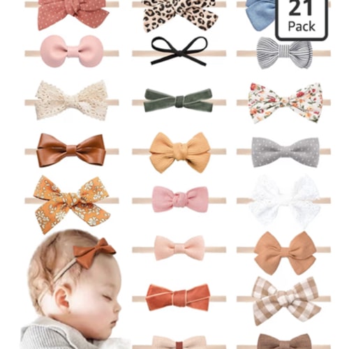 Jesries 21 PCS Baby Headbands and Bows Hairbands Soft Nylon Elastics Handmade Girls Hair Accessories for Newborn Babies Infant Toddlers Kids