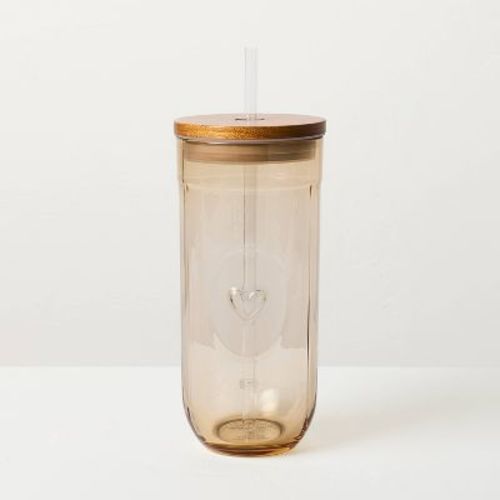 21oz Fluted Rounded Glass Tumbler with Wooden Lid - Hearth & Hand™ with Magnolia