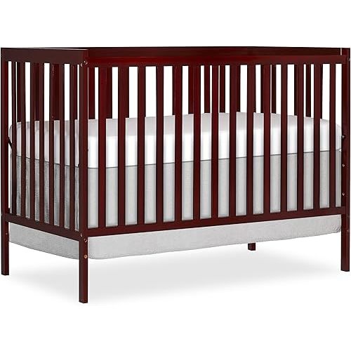 Dream On Me Synergy 5-in-1 Convertible Full-Size Baby Crib with Toddler, Day & Full Bed Conversion in Cherry, GreenGuard Gold & JPMA, 3 Mattress Heights, Sustainable Pinewood