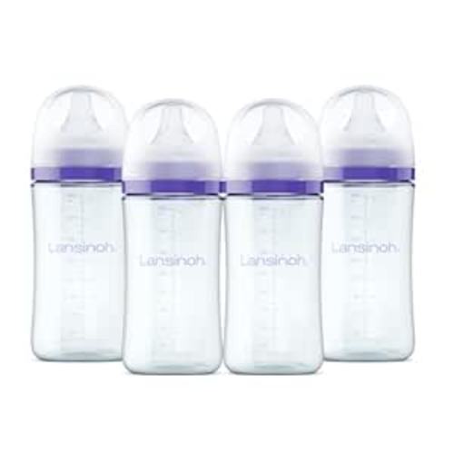 Lansinoh Glass Baby Bottles, Anti-Colic, 8 Ounces, 4 Count Bottles for Feeding, Baby Essentials, Includes 4 Medium Flow Nipples, Size M