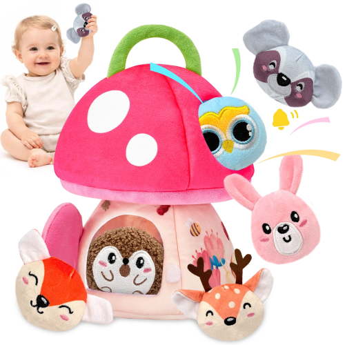 Baby Toys 6-12 Months, Montessori Toys for 0-6 Month Girls, Newborn Infant Toys 0 3 6 12 Months Stuffed Jungle Animals, Rattles, Crinkle Paper, Mirror, Sensory Toys Baby Girl Gifts