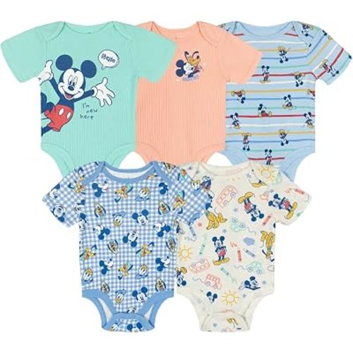 Disney Baby 5-Pack Short Sleeve Bodysuits Newborn to Infant