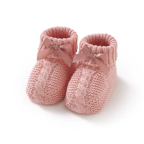 Baby Booties Newborn 100% Cotton Cozy Knit First Shoes | Soft Cute Shower Gift for Infant Toddler Boys and Girls