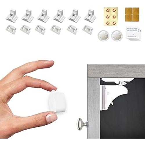 Eco-Baby Magnetic Cabinet Locks for Babies - Magnetic Baby Proofing Cabinet Locks, Child Locks for Cabinets Drawers Doors Kitchen - Easy Installation No Tools Required (6 Pack and 2 Keys)