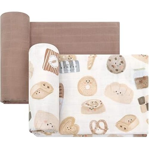 LifeTree Baby Swaddle Blankets Girls, Organic Muslin Swaddle Blankets Unisex Swaddling Wrap Receiving Blanket for Newborn, Organic Cotton, Large 47 x 47 inches, Bread and Brown
