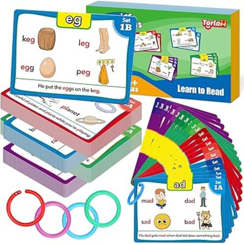 Torlam Phonics Flash Cards Learn to Read Spelling Reading Sight Words Phonics Games, Digraphs CVC Blends Long Vowel Sounds Kids Dolch Fry Site Words for Pre-k Kindergarten 1st 2nd 3rd Homeschool