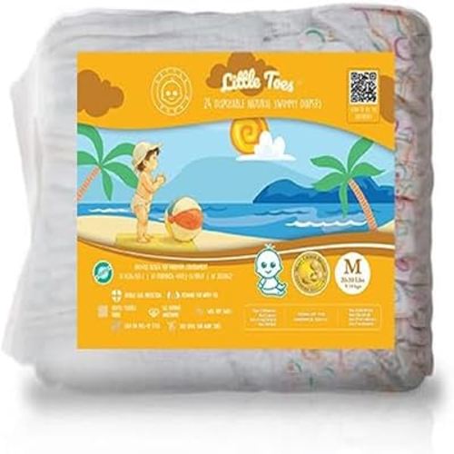 Little Toes Premium Natural Disposable Swimmy Baby Diapers, Size 3-4 Medium (Pack of 24)
