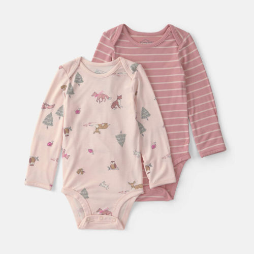 Baby Girl 2-Pack Woodland PurelySoft™ Long-Sleeve Multipack Bodysuits - Pink | Carter’s Oshkosh Canada