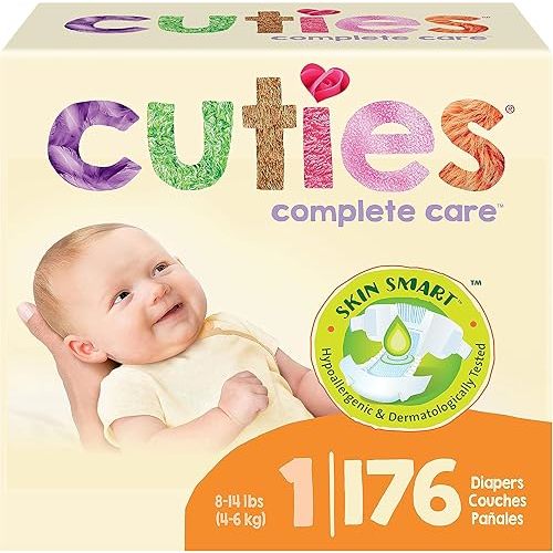 Cuties | Skin Smart, Absorbent & Hypoallergenic Diapers with Flexible & Secure Tabs | Size 1 | 176 Count